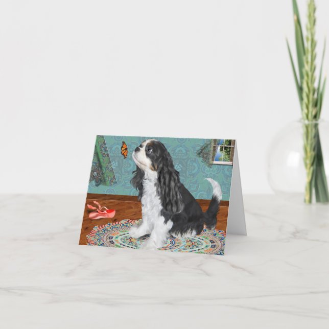 Grußkarte, König Charles Cavalier Spaniel, Tri Karte (Vorderseite)