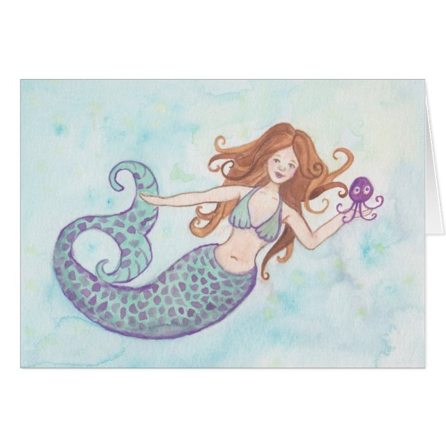 Grußkarte Mermaid und Octopus (Vorderseite (Horizontal))