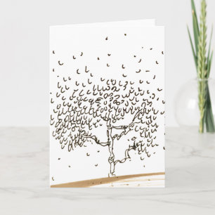 Grußkarte mit Cartoon-Baum und fallenden Blättern Karte
