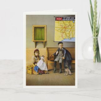 Grußkarte mit Eisenbahnwerbeposter-Druck Karte