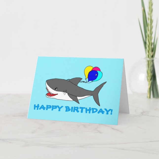 Grußkarte mit niedlichem Hai und Baloons Karte (Vorderseite)