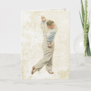 Grußkarte mit Vintagem Golfspieler Karte