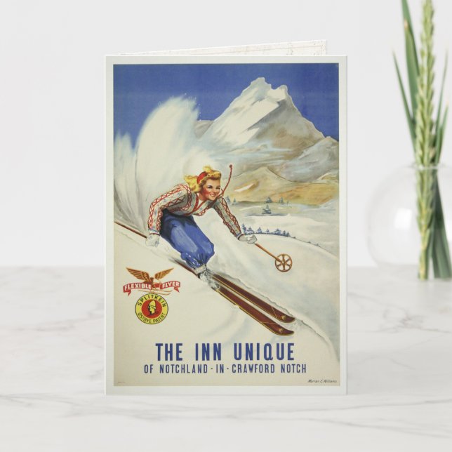 Grußkarte mit Vintager Skidrucke Karte (Vorderseite)