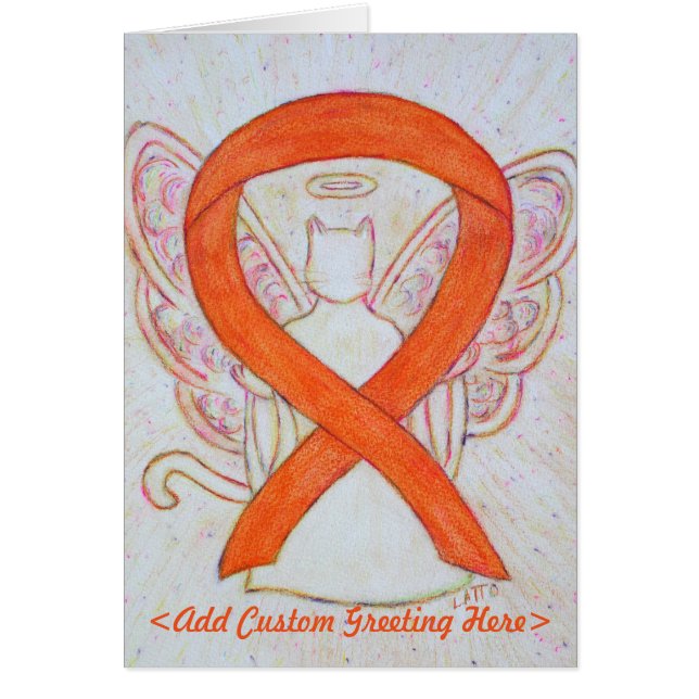 Grußkarte Orange Cat Awareness Ribbon Angel (Vorne)