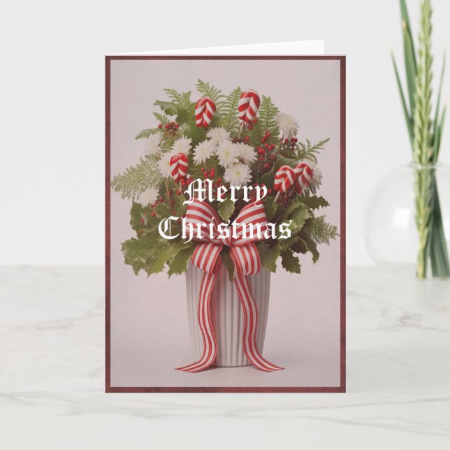 Grußkarte Peppermint Greenery Bow Weihnachten Karte (Vorderseite)