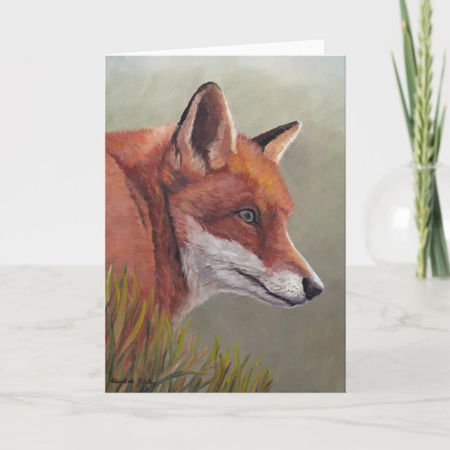 Grußkarte "Red Fox in Gras Animal Art" Karte (Vorderseite)