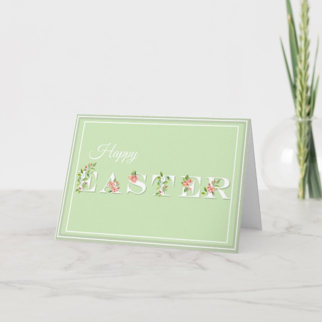 Grußkarte Rosa und Grüne Blütenflora Ostern Karte (Vorderseite)