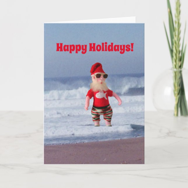 Grußkarte - Santa im Surf Feiertagskarte (Vorderseite)