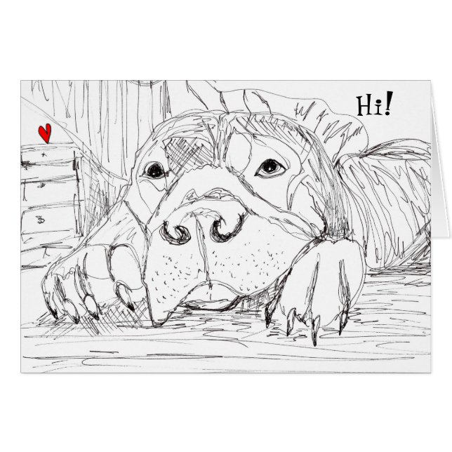 Grußkarte Schwarz-Weiß-Pitbuls-Sketch (Vorderseite (Horizontal))