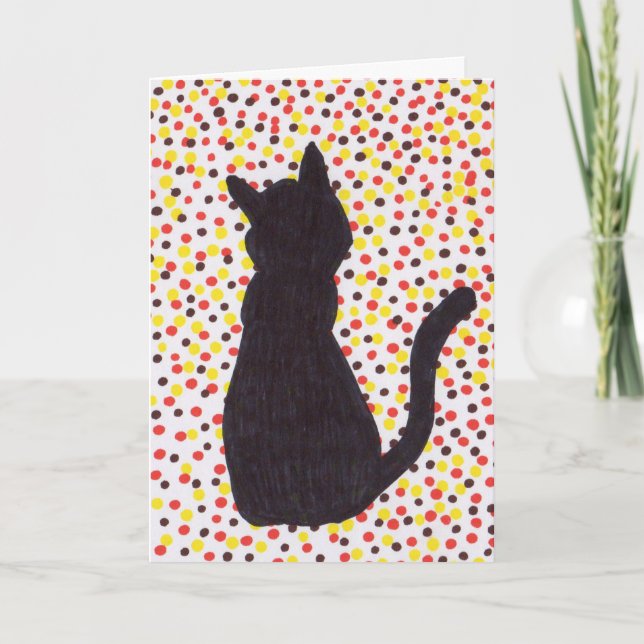 Grußkarte - Schwarze Katze gegen farbige Punkte Karte (Vorderseite)