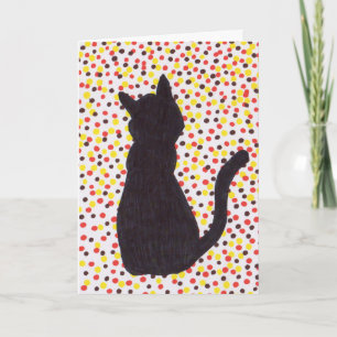 Grußkarte - Schwarze Katze gegen farbige Punkte Karte