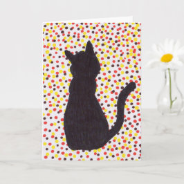 Grußkarte - Schwarze Katze gegen farbige Punkte Karte