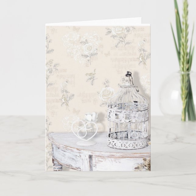 Grußkarte - Shabby Chic Birdcage Karte (Vorderseite)