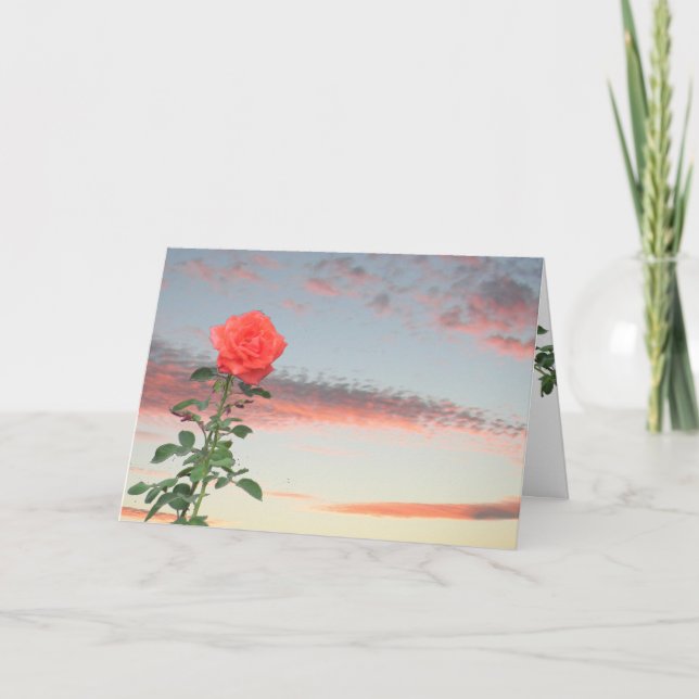 Grußkarte - Single Rose bei Sonnenuntergang Karte (Vorderseite)