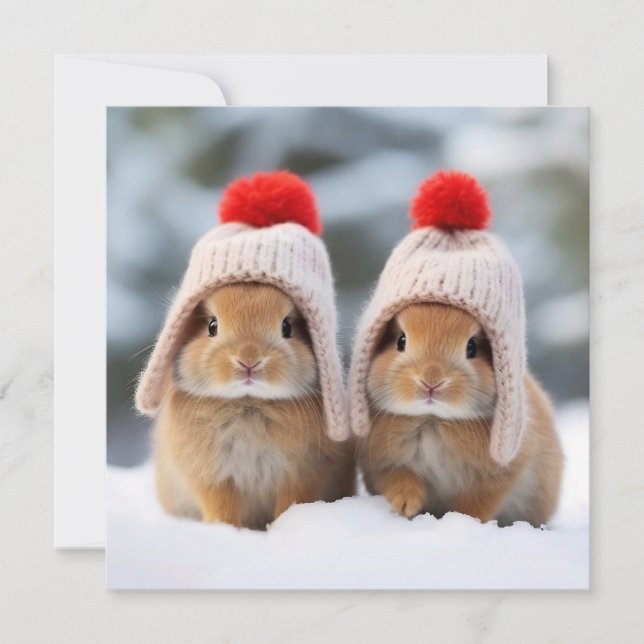 Grußkarte Snow Bunnies Feiertagskarte (Vorderseite)