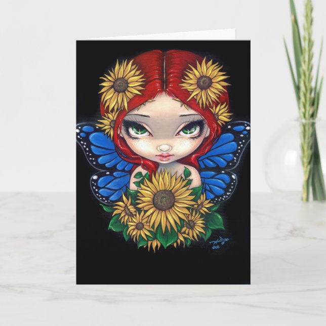 Grußkarte "Sonnenblume Fairy" Karte (Vorderseite)