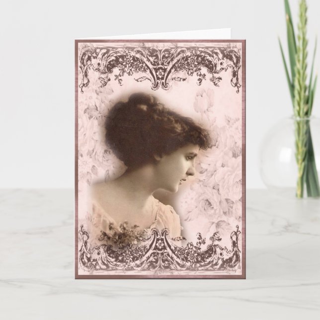 Grußkarte, Vintages Girl-Design Karte (Vorderseite)