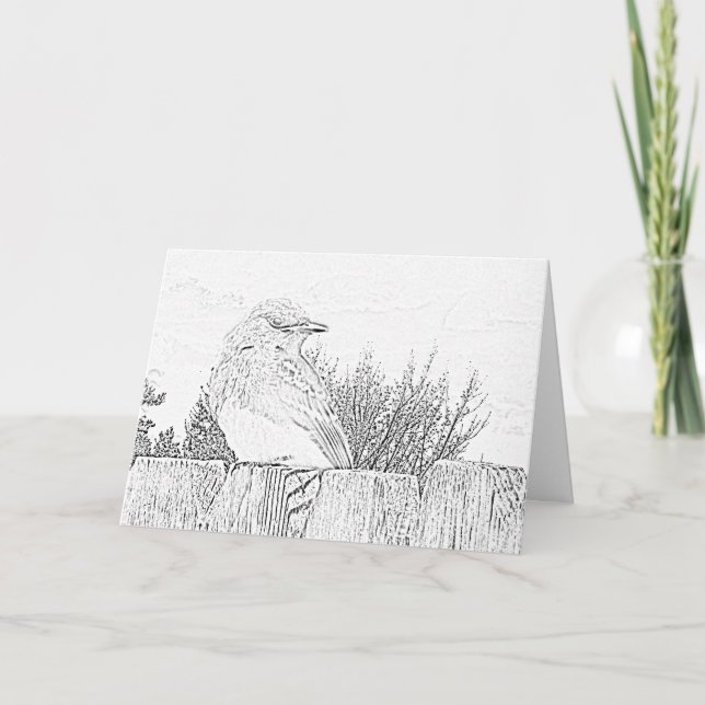 Grußkarte - Vogel auf Zaun zur Farbe Karte (Vorderseite)