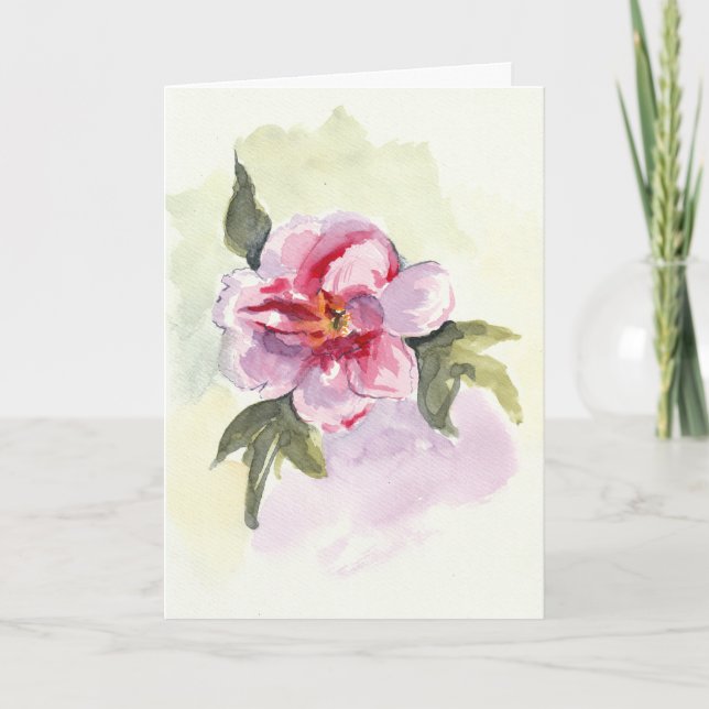 Grußkarte Wasserfarben Rosa Blume Peony Dankeskarte (Vorderseite)