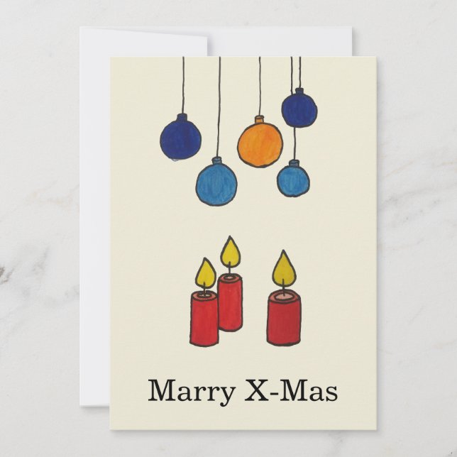 Grußkarte Weihnachten Kerzen und Weihnachtskugeln (Vorderseite)