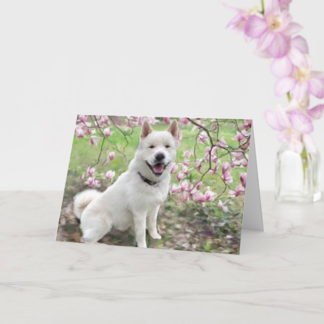 Grußkarte - White Akita Karte (Orchidee)
