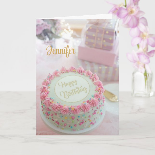 Grußkarte zum Geburtstag Pink Cake personalize Karte (Orchidee)