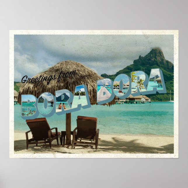 Grußkarten von Bora Bora Vintag Poster (Vorne)