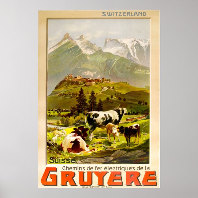 Gruyère, Suisse Schweiz Vintage Travel Poster (Vorne)
