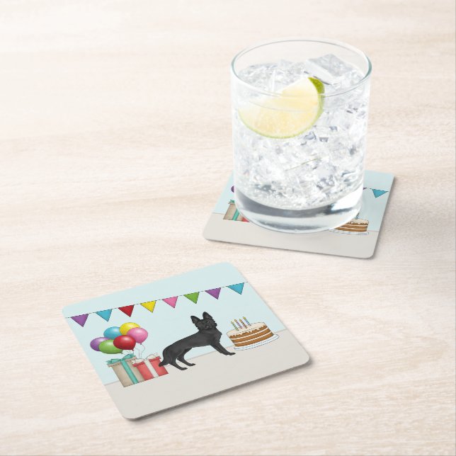 GSD Dog Schwarzer Schäfer Geburtstag farbig Rechteckiger Pappuntersetzer (Vor Ort)