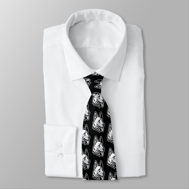GSD German Shepherd on Black Neck Tie Krawatte (Gebunden)