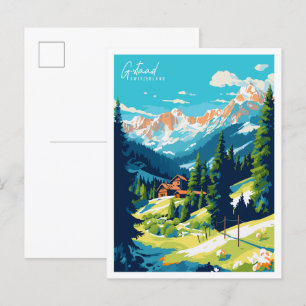 Gstaadt Schweiz Vintage-Reiseillustration Postkarte
