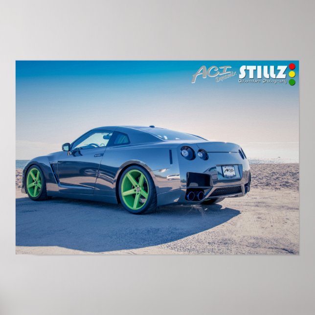 GTR mit schwarzem Chrome auf dem Strandplakat Poster (Vorne)