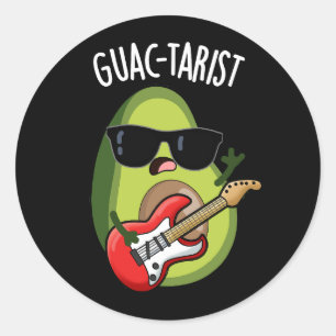 Guac-tarist Funny Avocado Pun Dark BG Runder Aufkleber