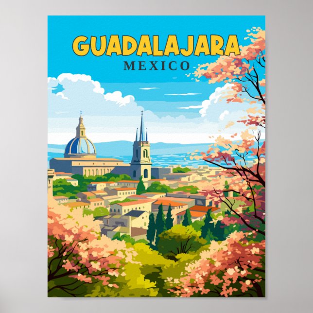 Guadalajara Mexiko Vintage Illustration Poster (Vorne)
