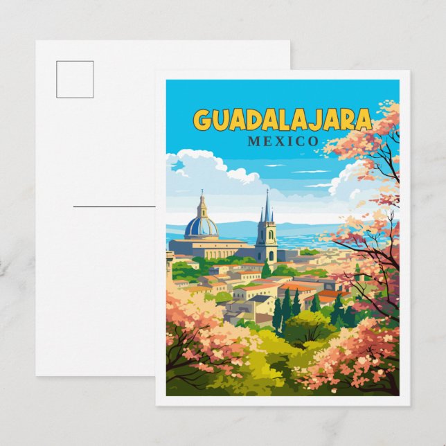 Guadalajara Mexiko Vintage Illustration Postkarte (Vorne/Hinten)