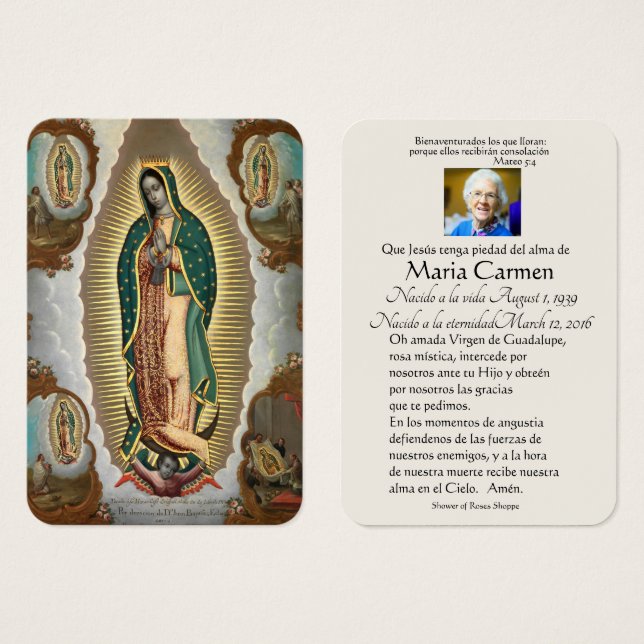 Guadalupe-Espagne : Prière funèbre Carte Sainte (Devant & derrière)