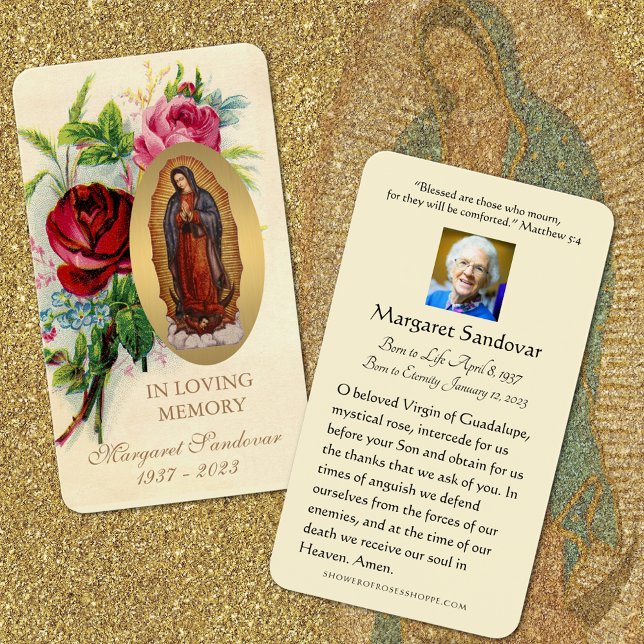 Guadalupe Funérailles Catholique (Traditional Catholic Our Lady of Guadalupe Funeral Prayer Cards)