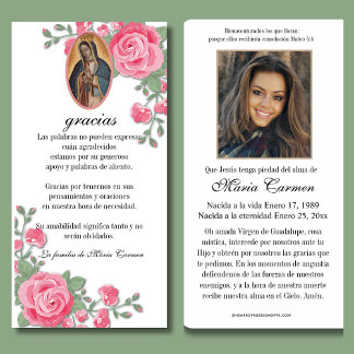 Guadalupe Jungfrau Mary Funeral Beileid Spanisch Dankeskarte