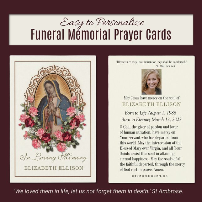 Guadalupe Katholische Beerdigungskarte (Our Lady of Guadalupe Traditional Catholic Funeral Memorial Prayer Cards)