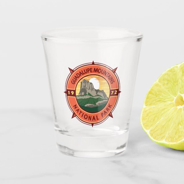 Guadalupe Nationalpark Retro Kompass Schnapsglas (Vorderseite)