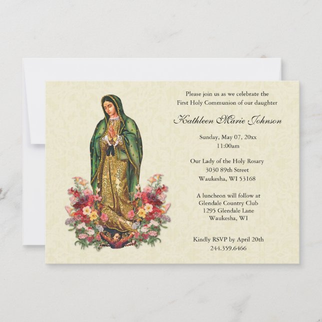 Guadalupe Roses première communion Invitations (Devant)