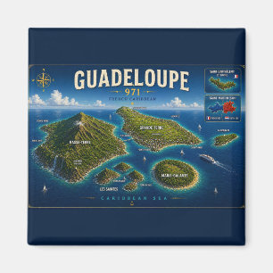 Guadeloupe 971 Vintage Karte Magnet