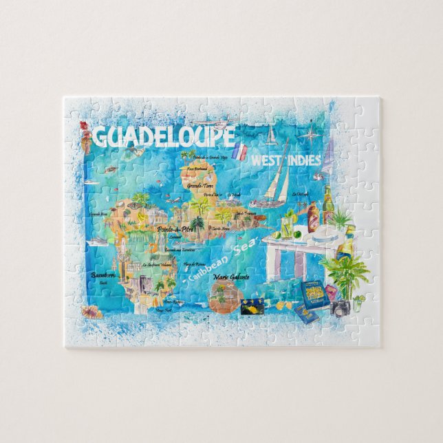 Guadeloupe Antilles Illustrierte Reisekarte (Horizontal)