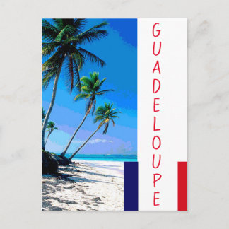Guadeloupe Flagge und Palmen Strand Postkarte