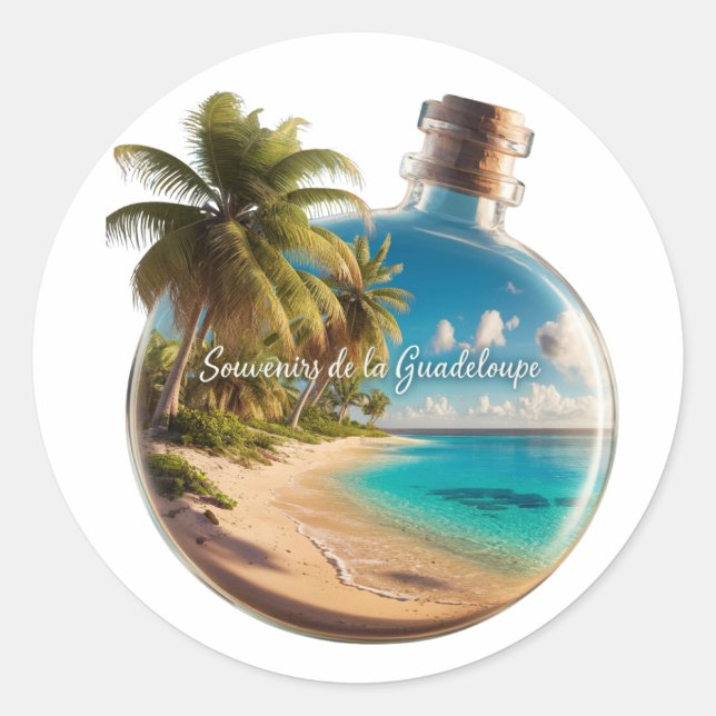 Guadeloupe-Flasche: Tropischer Strand Runder Aufkleber (Vorderseite)