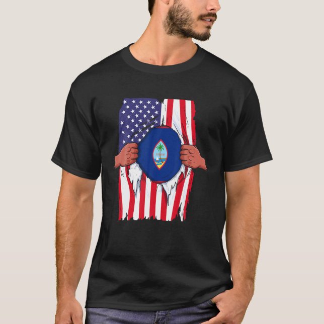 Guam Flag Blut in Me Zuhause Pride Guamanian Ame T-Shirt (Vorderseite)