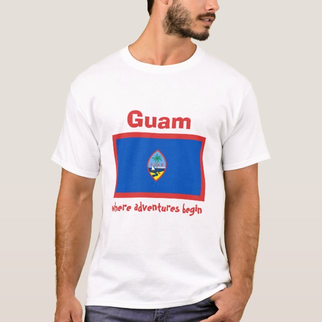 Guam-Flagge + Karte + Text-T - Shirt (Vorderseite)