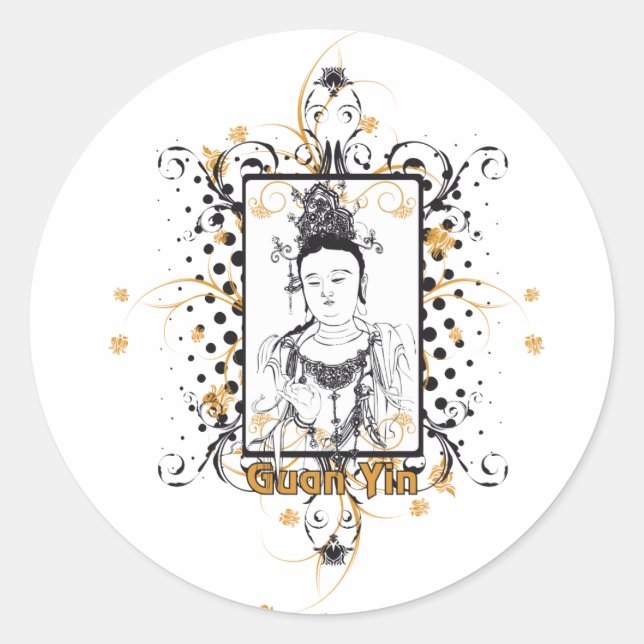 Guan Yin Bodhisattva Runder Aufkleber (Vorderseite)