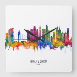 Guangzhou China Skyline Quadratische Wanduhr