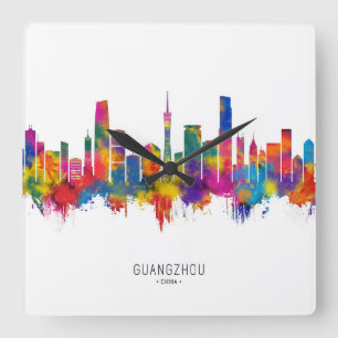 Guangzhou China Skyline Quadratische Wanduhr